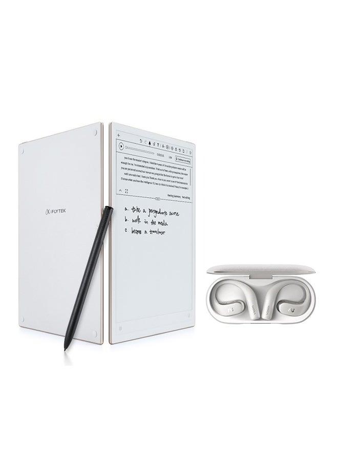 iFLYTEK تابلت الكتابة الرقمية AINOTE 2، شاشة E-ink، دفتر إلكتروني مع قلم ستايلس مع سماعات أذن Viaim OpenNote اللاسلكية مع النسخ المباشر | رمادي - Image 1